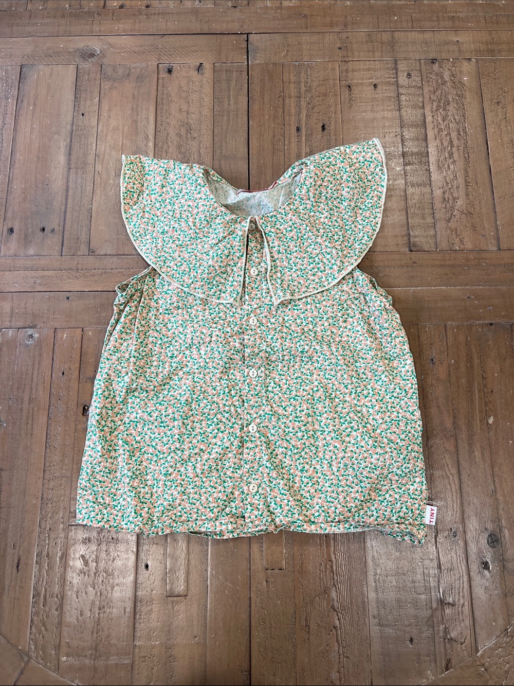 Tiny cottons ditzy floral oversized collar sleeveless top green orange 10 years